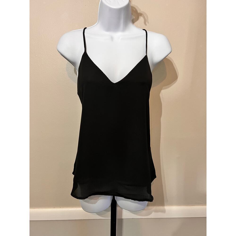 ☀️Krisa Sleeveless V-Neck Drape Back Cami Tank Top Black Women's Size M NWT